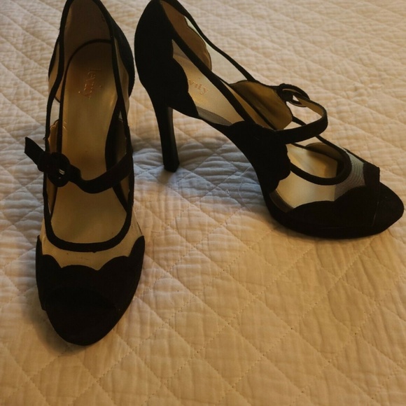 Levity Suede Peep Toe Velvet Pumps - Picture 4 of 5